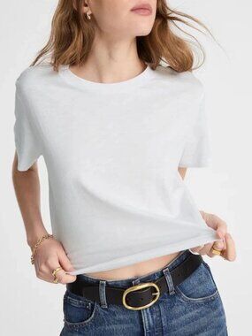 Madewell White Bella Short Sleeve Boxy Crop Slub Tee XS NWT
